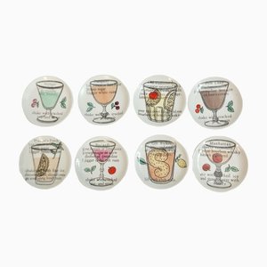 Aperitif Saucers with Drawing by Piero Fornasetti, 1960s, Set of 8