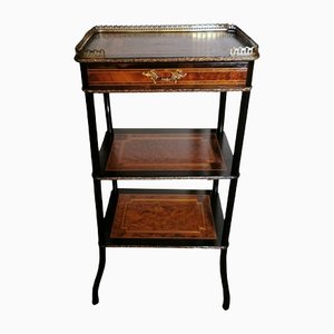 Napoleon III Style Black Lacquered Walnut Wall Table with Shelves and Drawer