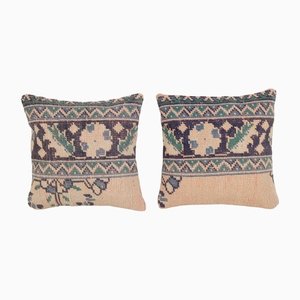 Vintage Turkish Handmade Wool Pillow Covers, Set of 2