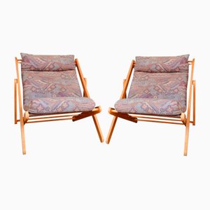 Vintage Solid Pine Chiliennes Lounge Chairs, Set of 2