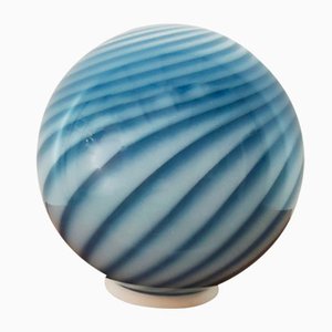 Vintage Italian Blue Striped Sphere Table Lamp