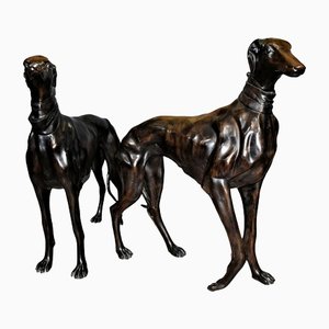 Große Greyhound Skulpturen, 1900er, Bronze, 2er Set