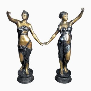 Esculturas de bronce grandes de mujeres de principios del siglo XX. Juego de 2