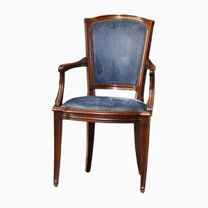 Spanish Chairs in Blue Velvet and Oak, Set of 6