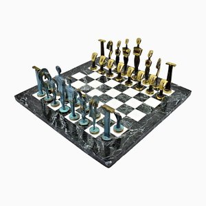 Tablero de ajedrez en bronce con tablero de mármol