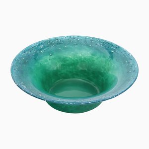 Monart Sea-Green and Blue Glass Bowl with Silver Inclusions, 1930s