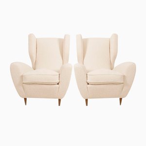 Fauteuils à Oreilles en Bouclé Crème par Melchiorre Bega, Set de 2