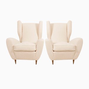 Lounge Chairs with Wingback in Cream Bouclé by Melchiorre Bega, Set of 2