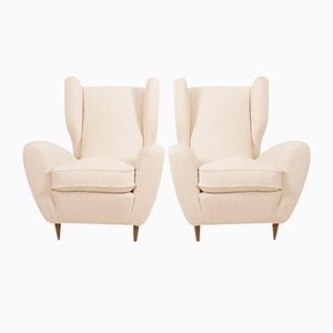 Sessel mit Ohrensessel in Creme Bouclé von Melchiorre Bega, 2er Set