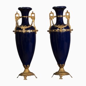Porcelain of Sevres and Golden Bronze Vases, Set of 2