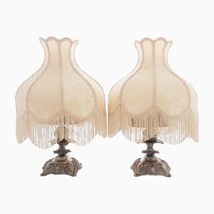 Victorian Table Lamps with Fringe Lampshades, Set of 2