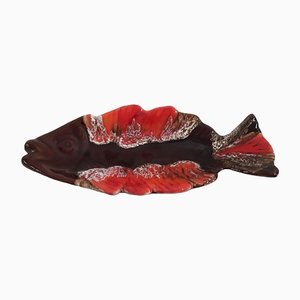 Vintage Fish Shaped Serving Shell in Glazed Ceramic, 1980s