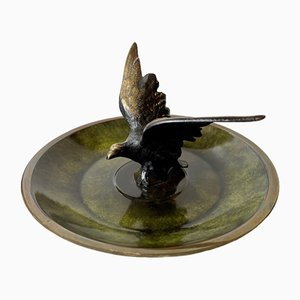 Art Deco Bronze Schale mit Adler Skulptur, 1930er