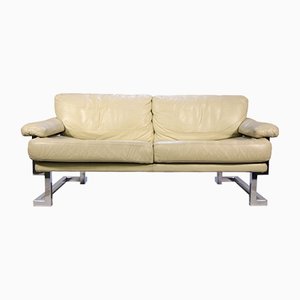 Pieff Mandarin Two Seat Sofa in Cream Leather and Chrome