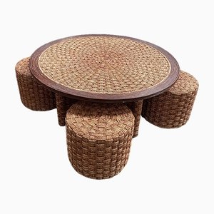 Rope Coffee Table & Stools by Audoux Minet, Set of 5