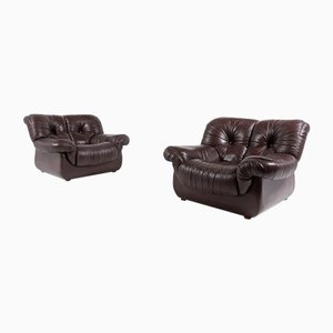 Sculptural Leather Armchairs, Italy, 1970s, Set of 2