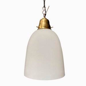 Opaline Glass Hanging Lamp with Brass Fixture