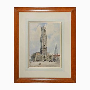 Albert Henry Findley, View of Belfry Bruges, Watercolor, Early 20th-Century