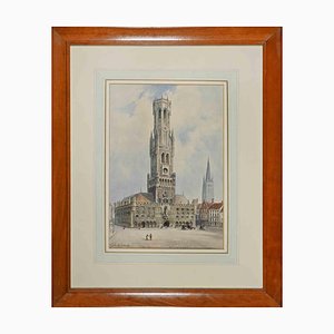 Albert Henry Findley, Vue du Beffroi de Bruges, Aquarelle, Début du 20ème Siècle