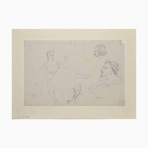 Eugène Giraud, Figuras, dibujo original a lápiz, finales del siglo XIX