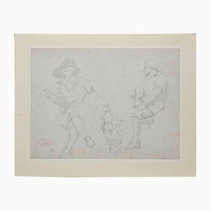 Eugène Giraud, Messieurs, Dessin Original au Crayon, Fin du 19ème Siècle