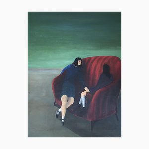 Bertrand Berger, Conversation sur canapé rouge, 1966, Oil on Canvas