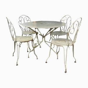 Antique French Fermob Wrought Iron Garden Table Dining Patio, 1960s, Set of 3