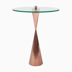 Table d'Appoint en Cuivre avec Plateau en Verre