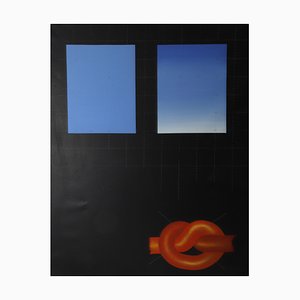 Joël Kermarrec, Fond noir noeud rouge, 1971, Öl auf Leinwand