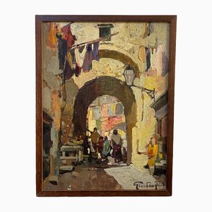 Giordano Felice, pueblo de Nápoles, siglo XX, óleo a bordo, enmarcado