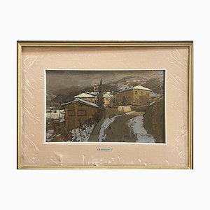 Arturo Bonanomi, Landscape, 20th Century, Oil on Board, Framed