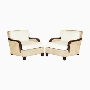 Vintage Wicker Rope Barrymore Armchairs with Feather Cushions from Ralph Lauren, Set of 2