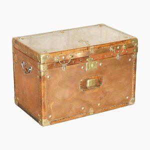 Antique Copper & Brass Royal Marines Campaign Trunk Chest with Icheney Locks by Charles & Ray Eames
