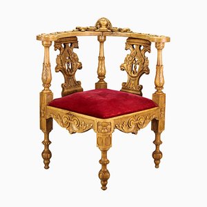 19th-Century French Louis XVI Style Carved Walnut Corner Chair