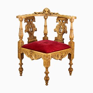 Chaise d'Angle de Style Louis XVI en Noyer Sculpté, France, 19ème Siècle