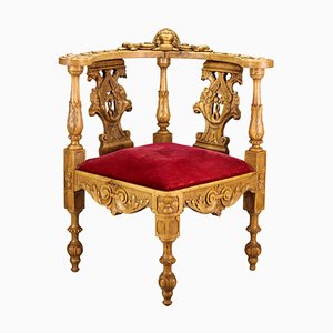 Chaise d'Angle Style Louis XVI en Noyer Sculpté, France, 19ème Siècle