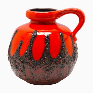 West German Fat Lava Vase with Red Drip Glaze from Scheurich, 1960s