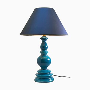 Grande Lampe de Bureau en Céramique Émaillée Turquoise