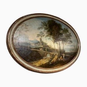 T. Porta, Veneto Landscape Painting, 1700s, Oil on Canvas, Framed