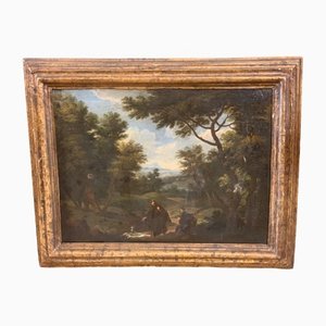 After G. Dughet, Roman Landscape with Monks, 17th or 18th Century, Painting, Framed