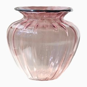 Jarrón vintage de cristal de Murano acanalado
