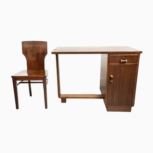 Brazilian Desk and Chair in Walnut, Set of 2