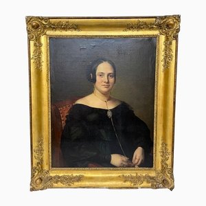 Charles Fournier, Portrait of Woman in Cameo, 1840, Oil on Canvas, Framed
