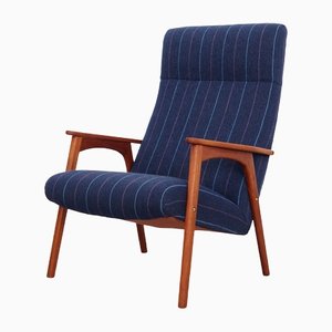 Danish Teak & Blue Fabric Armchair, 1970s