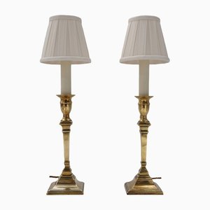 Georgian English Brass Candlestick Table Lamps, 19th Century, Set of 2