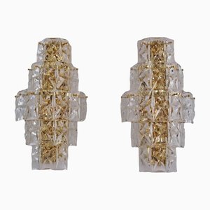 Large Wall Lights in Gold Plating with 46 Crystals from Kinkeldey, Germany, 1970s, Set of 2