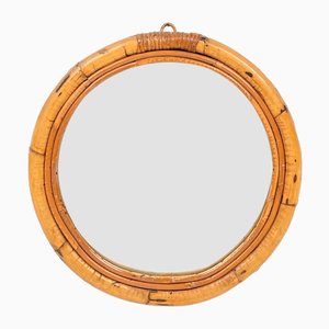 Specchio rotondo Mid-Century in bambù, Italia, anni '60