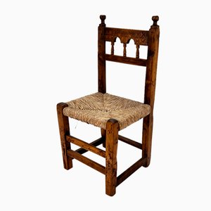 Antique Side Chair in Oak and Rush, 1700s