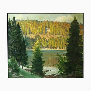 Kurt Thorandt, The Lake in the Black Forest Mountains, Óleo sobre tabla