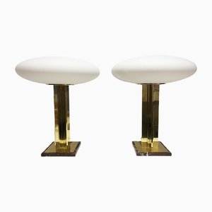 Vintage Lamps in Brass and Opaline, Set of 2